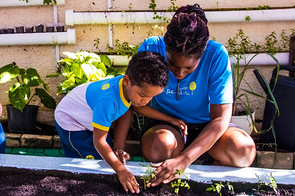 Plantando na horta da escola - Col�gio Le Perini. Educa��o Infantil e Ensino Fundamental. Indaiatuba, SP